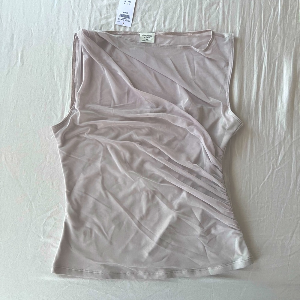 Abercrombie & Fitch Mesh Ruched Slash Top Cream